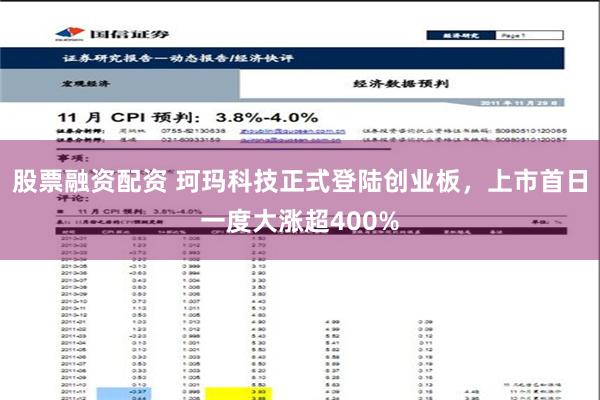 股票融资配资 珂玛科技正式登陆创业板，上市首日一度大涨超400%