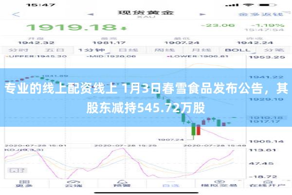 专业的线上配资线上 1月3日春雪食品发布公告，其股东减持545.72万股